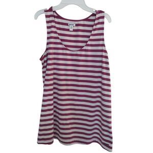 DKNY Tank Top Women Large Burgundy White‎ Striped Sleeveless Tunic Casual Travel